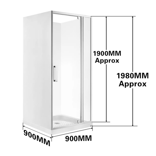 900x900x900MM ALCOVE 3 SIDED SHOWER ENCLOSURE WITH SWING DOOR - CHROME - The Tile Collection™