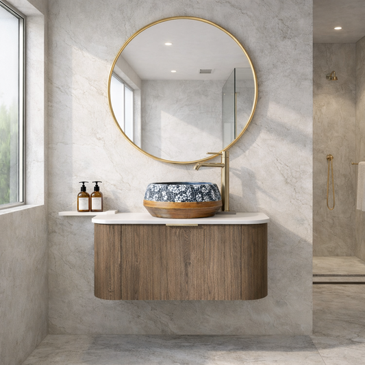 Linea Curved Wall Hung Vanity 900mm - Dark Oak