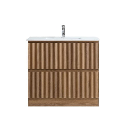 VERTO MOSCO 900MM PLYWOOD FLOORSTANDING VANITY - LIGHT OAK, FLUTED FRONT