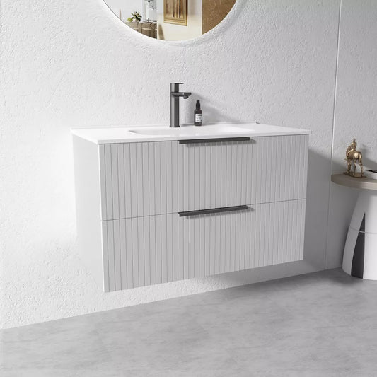 GREY WALL HUNG VANITY | 900MM | FLUTED | PLYWOOD - The Tile Collection™