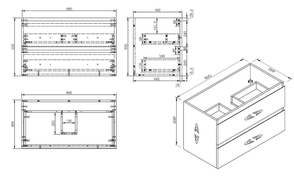 NELSON WALL HUNG VANITY | 900MM | BLACK & LIGHT OAK | PLYWOOD - The Tile Collection™