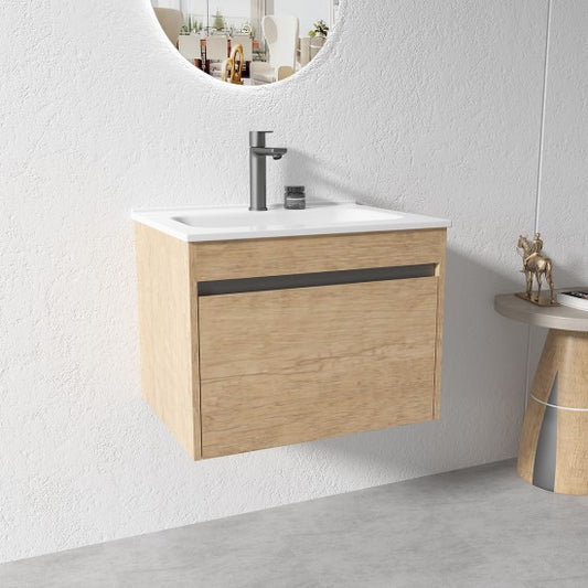 HONEY OAK WALL HUNG VANITY | 600MM | SINGLE DRAWER | BC13 - The Tile Collection™