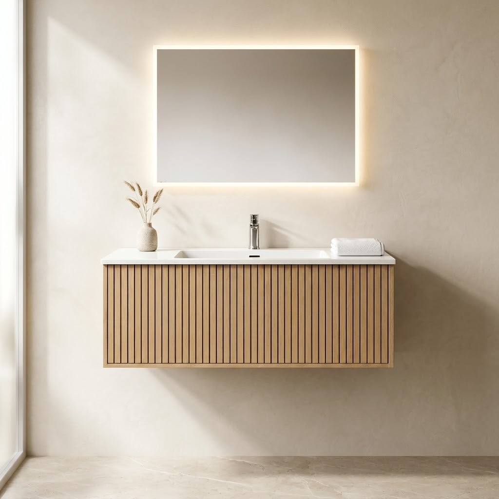 NORDI 1200MM WALL HUNG FLUTED OAK VANITY | SINGLE DRAWER
