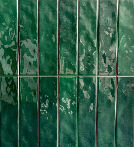 DARK GREEN CERAMIC SUBWAY TILES  75X300MM
