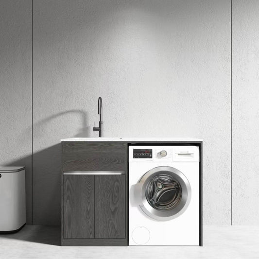 1200MM CHARRED ASH PLYWOOD LAUNDRY STATION | STONE BENCHTOP | STAINLESS STEEL SINK - The Tile Collection™
