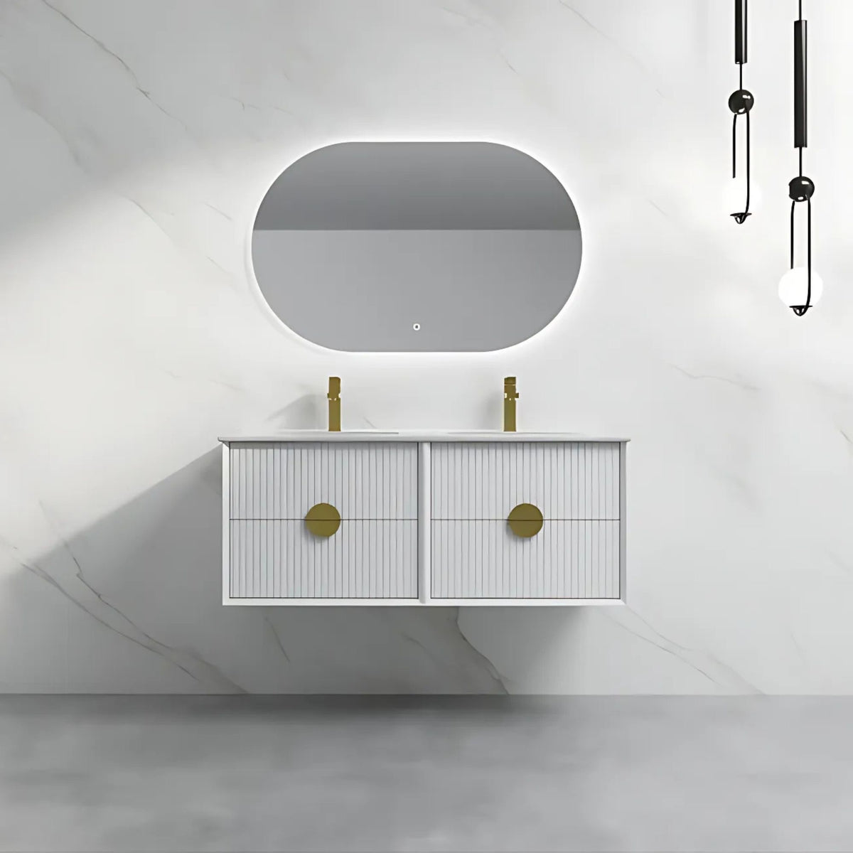 EL120 FLUTED 1200MM WALL HUNG VANITY | DOUBLE BASIN | WHITE