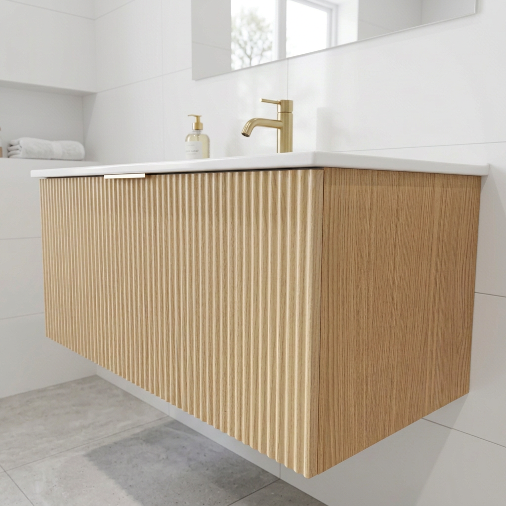 MR90 FLUTED 900MM WALL HUNG VANITY WITH SINGLE DRAWER- LIGHT OAK