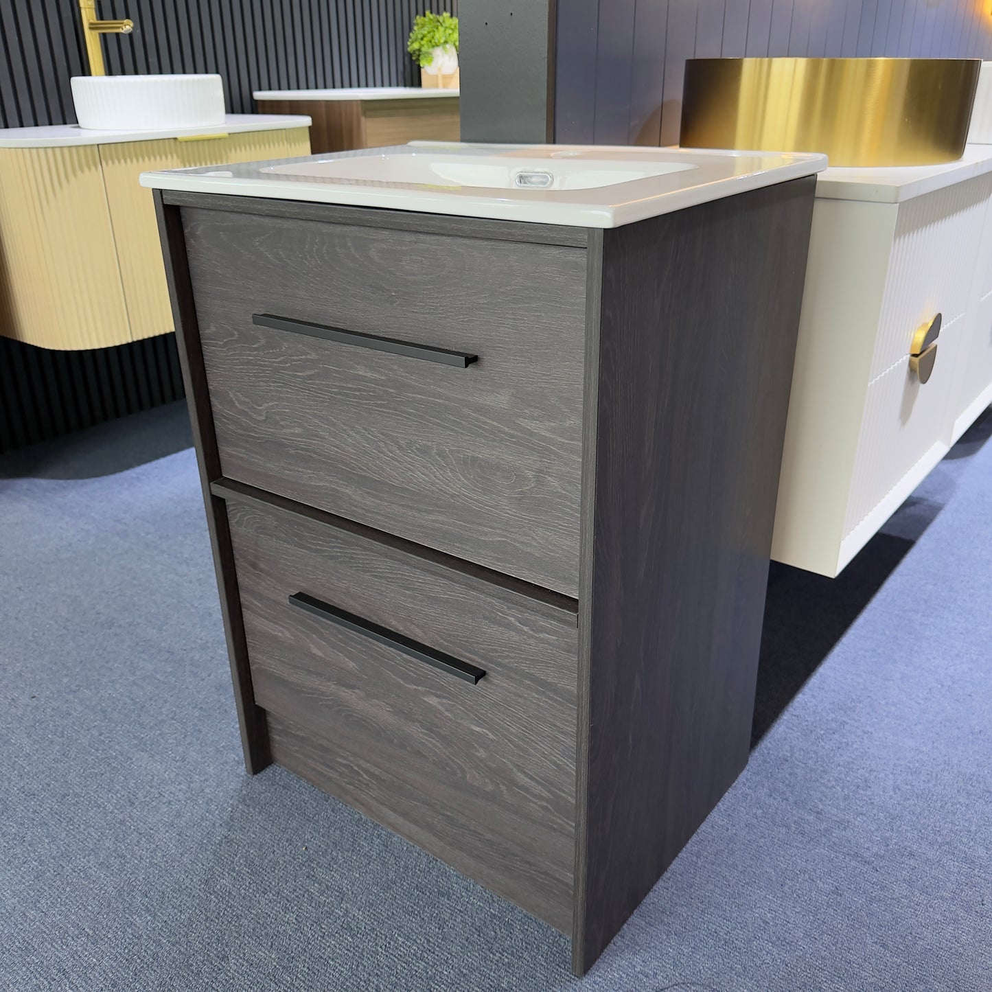 EMBER FLOOR STANDING VANITY 1200MM - CHARRED ASH | 4 DRAWERS WITH CERAMIC BASIN