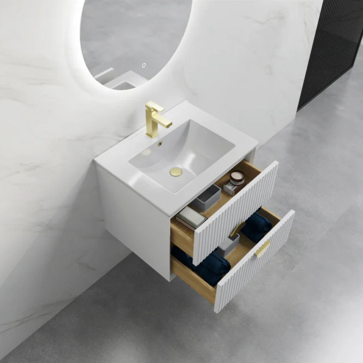 EL60 FLUTED 600MM WALL HUNG VANITY - WHITE