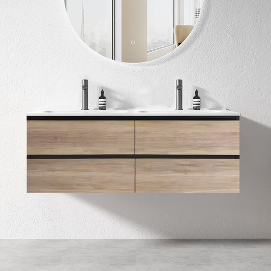 NELSON WALL HUNG VANITY | 1200MM | BLACK & LIGHT OAK | PLYWOOD| DOUBLE BASIN - The Tile Collection™