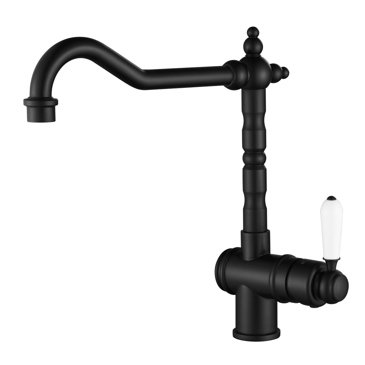 Bordeaux traditional kitchen mixer tap matte black single hole swivel spout ceramic lever