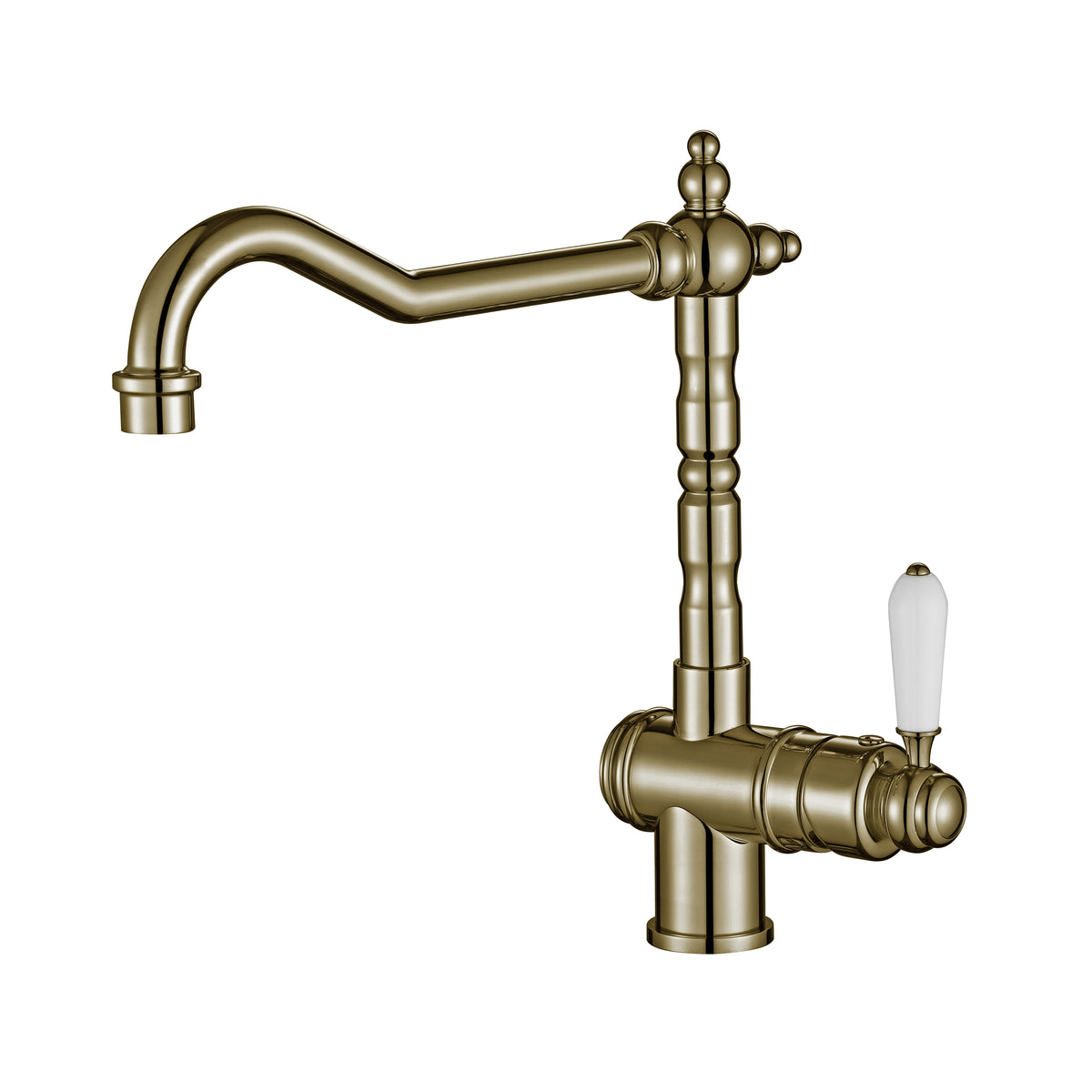 Bordeaux Heritage kitchen mixer tap brushed brass single hole swivel spout ceramic lever