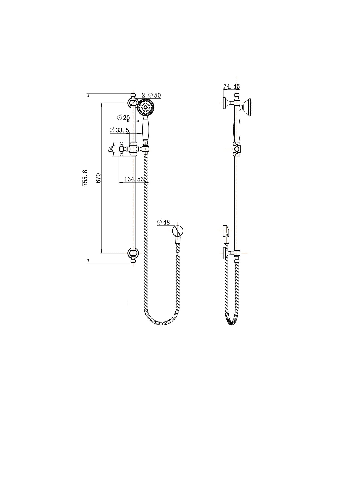 BORDEAUX SHOWER ON RAIL | 4 FINISHES