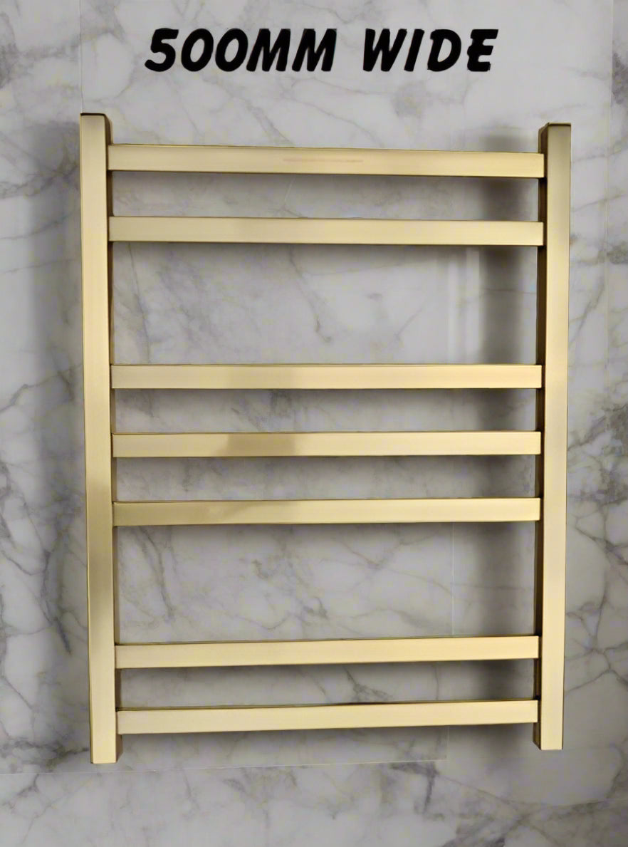 7 BAR SQUARE HEATED TOWEL RAIL HTR 800H*500W*110D- BRUSHED GOLD - The Tile Collection™