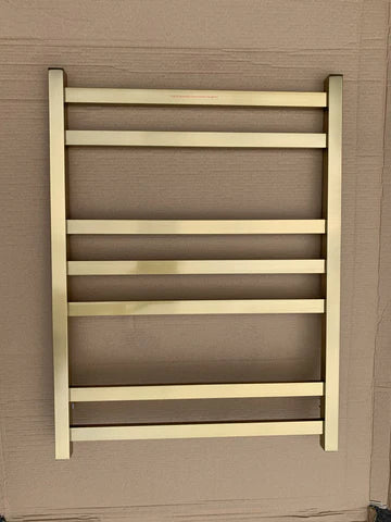 7 FLAT BAR SQUARE HEATED TOWEL RAIL HTR 800H*600W*120D- BRUSHED GOLD - The Tile Collection™