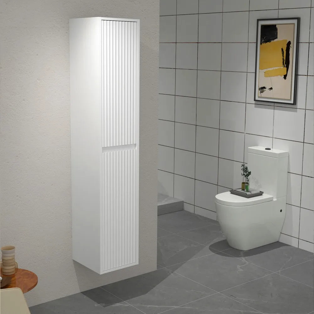 BILLY 1600MM WALL-HUNG TALL BATHROOM CABINET - FLUTED DESIGN, MATT WHITE