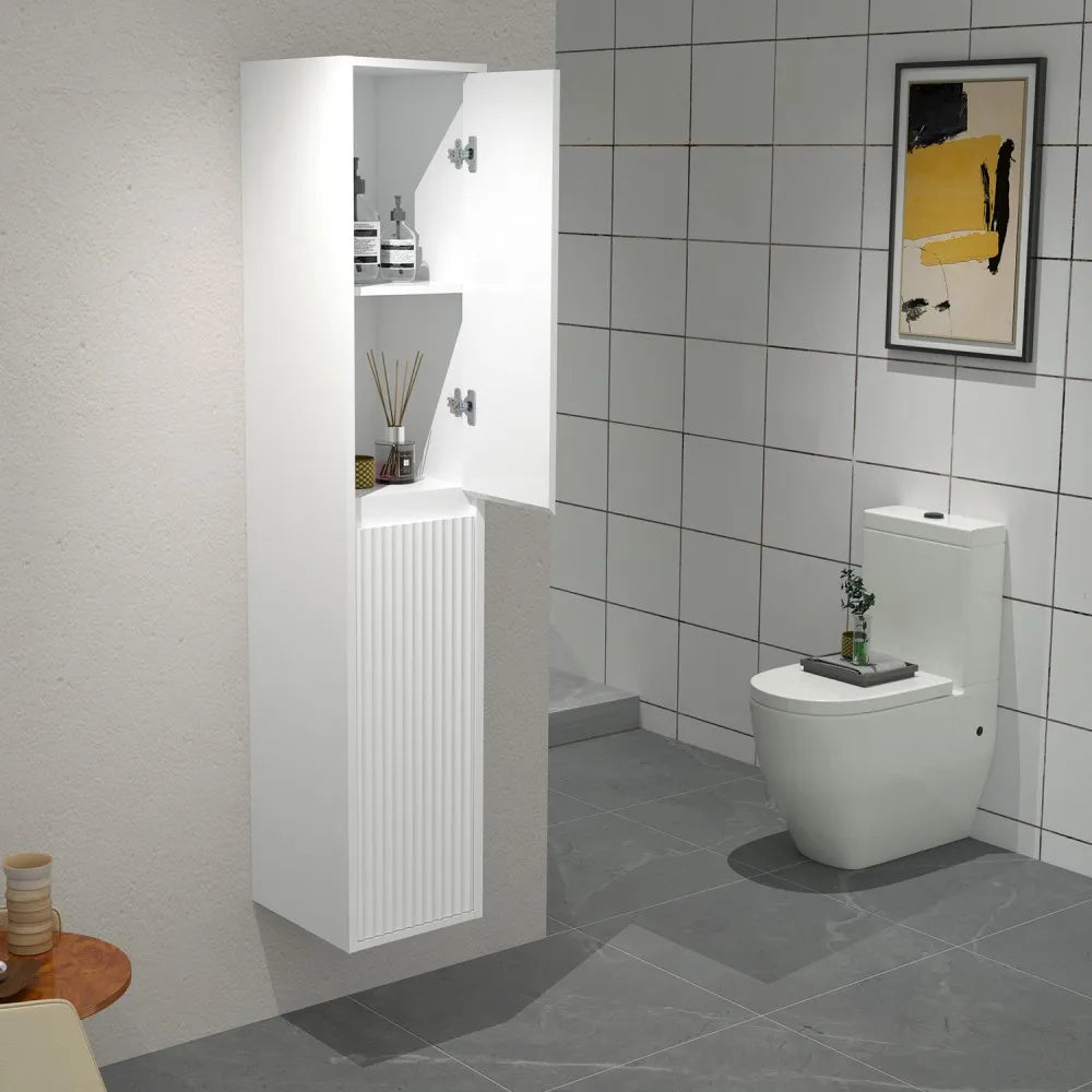 BILLY 1600MM WALL-HUNG TALL BATHROOM CABINET - FLUTED DESIGN, MATT WHITE