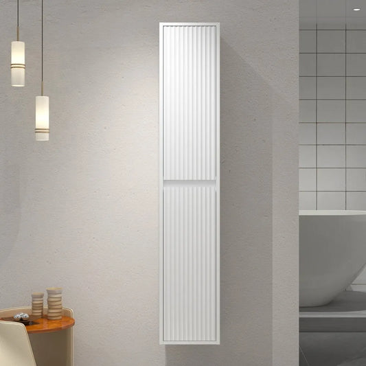 Billy 1600mm Wall-Hung Tall Bathroom Cabinet – Fluted Design in Matt White