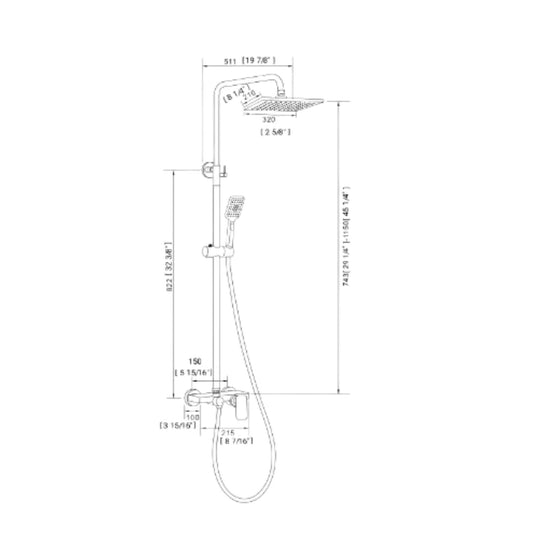 SQUARE 4 IN 1 SHOWER STATION WITH EXTERNAL MIXER - BRUSHED NICKEL