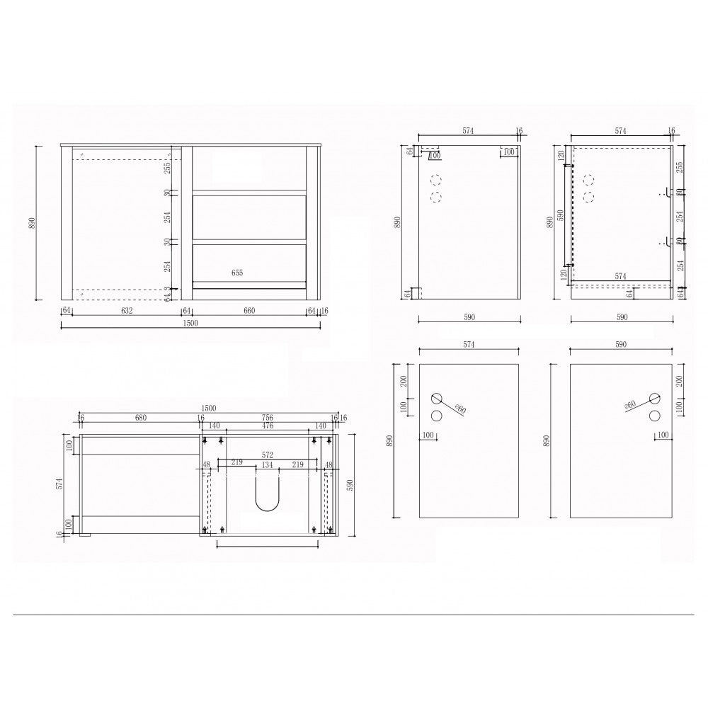 1500MM CHARRED ASH PLYWOOD LAUNDRY STATION | STONE BENCHTOP | STAINLESS STEEL SINK - The Tile Collection™