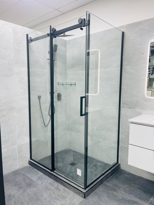 1200X900MM FRAMELESS SLIDING DOOR SHOWER ENCLOSURE- BLACK - The Tile Collection™