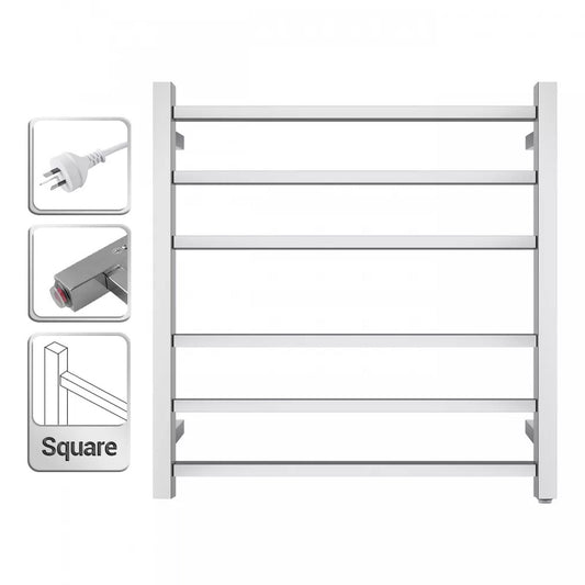 6 BAR SQUARE HEATED TOWEL RAIL 674H*620W*120D- CHROME - The Tile Collection™
