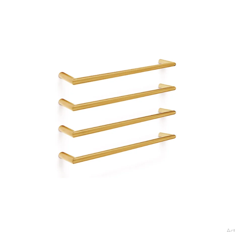 TRANQUILLITY ROUND SINGLE BAR HEATED TOWEL RAIL 600MM - BRUSHED BRASS - The Tile Collection™
