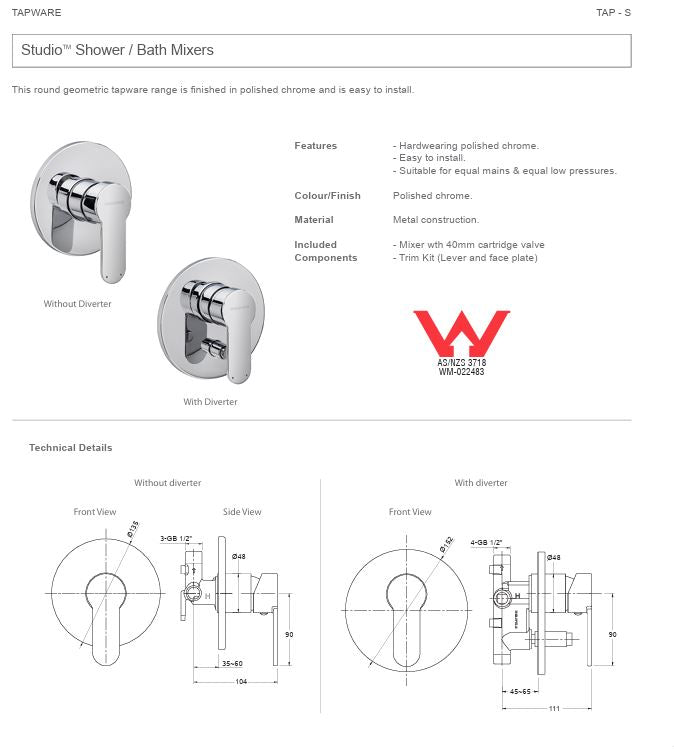 ENGLEFIELD STUDIO SHOWER AND BATH MIXER WITH DIVERTER - POLISHED CHROME
