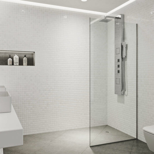 WALK IN SHOWER PANEL | CHROME | 900MM - The Tile Collection™