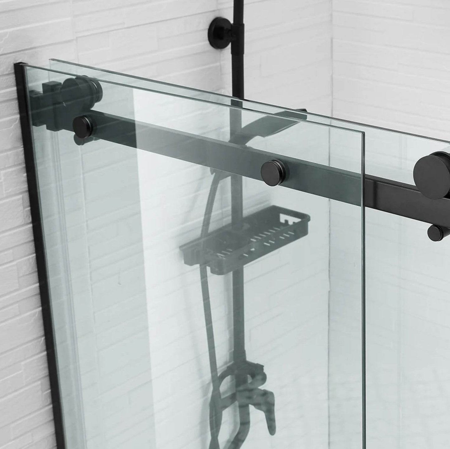 1200MM FRAMELESS SLIDING SHOWER DOOR GLASS- MATTE BLACK - The Tile Collection™