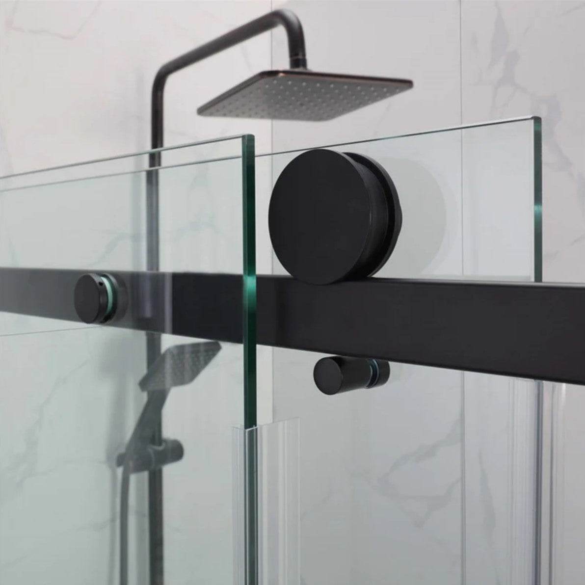 1100MM FRAMELESS SHOWER DOOR - BLACK | GLASS SLIDING DOOR NZ - The Tile Collection™