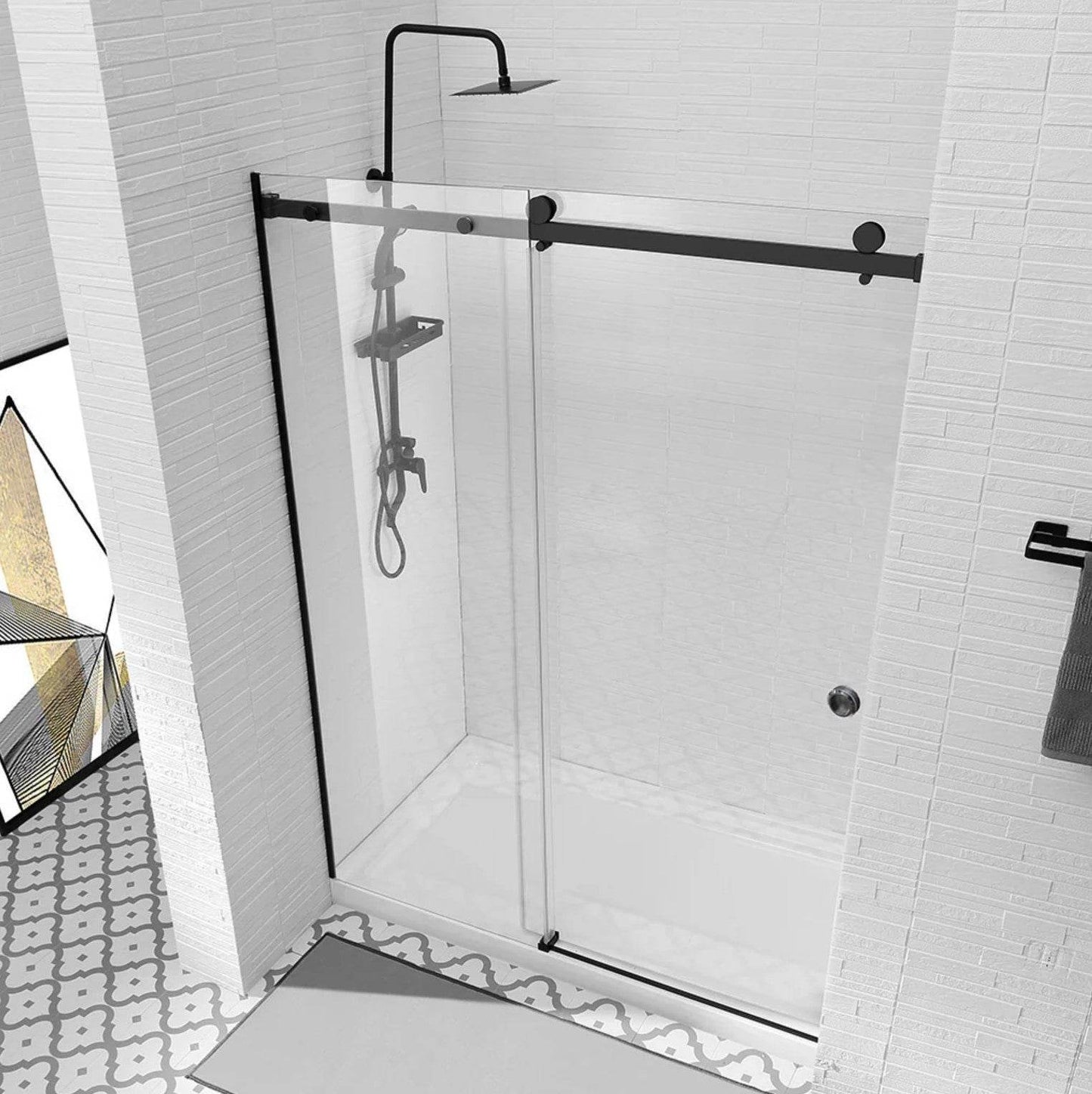 1800MM FRAMELESS SLIDING SHOWER DOOR - BLACK - The Tile Collection™