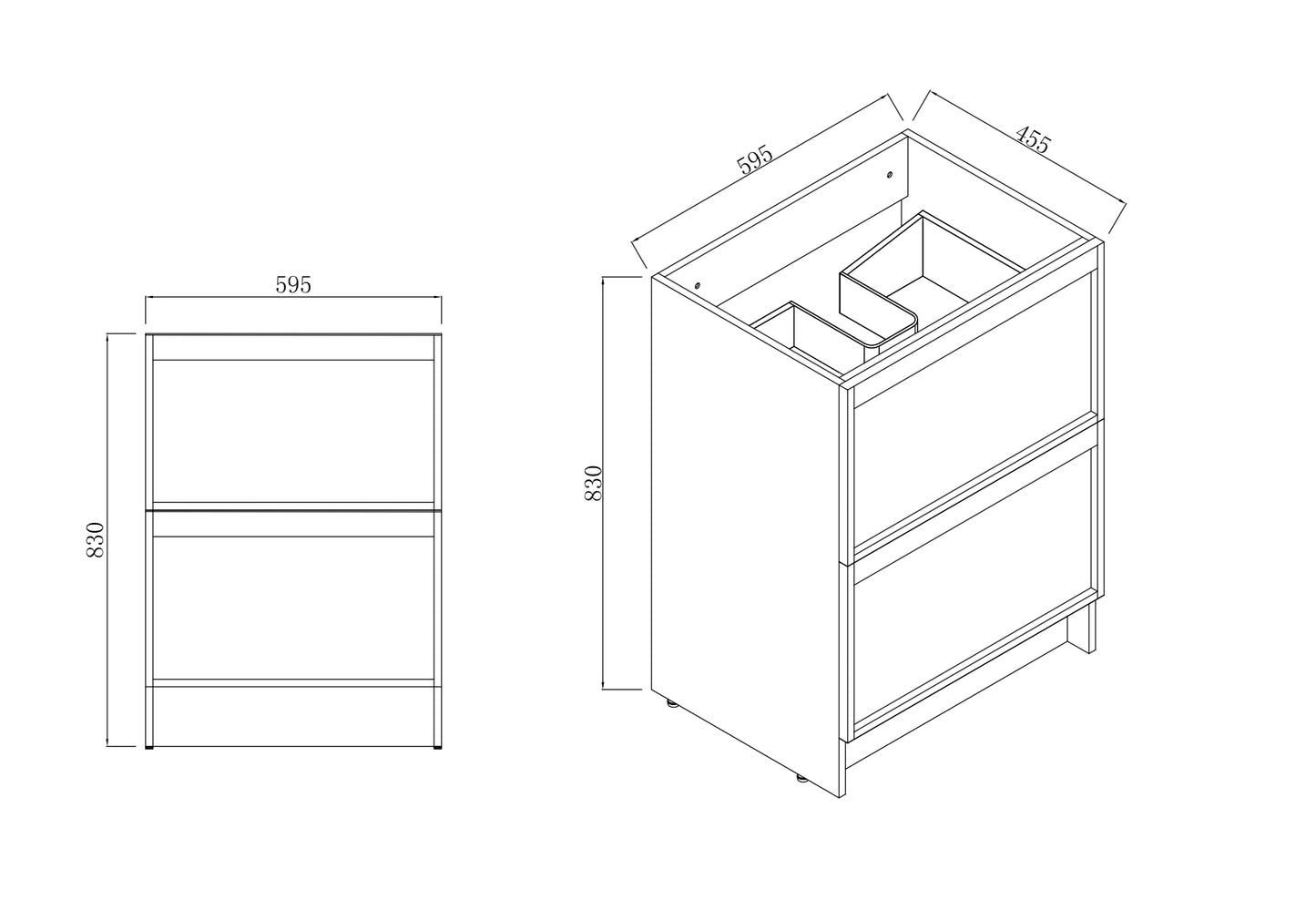 ASPEN WALNUT FLOOR STANDING VANITY 600MM | 2 DRAWERS WITH CERAMIC BASIN