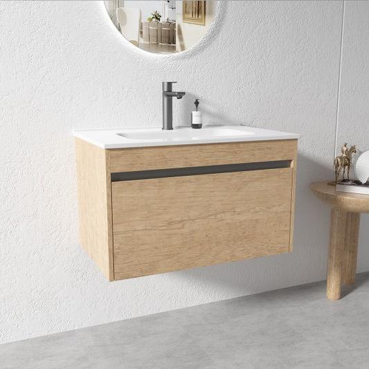 HONEY OAK WALL HUNG VANITY | 750MM | SINGLE DRAWER | BC13 - The Tile Collection™