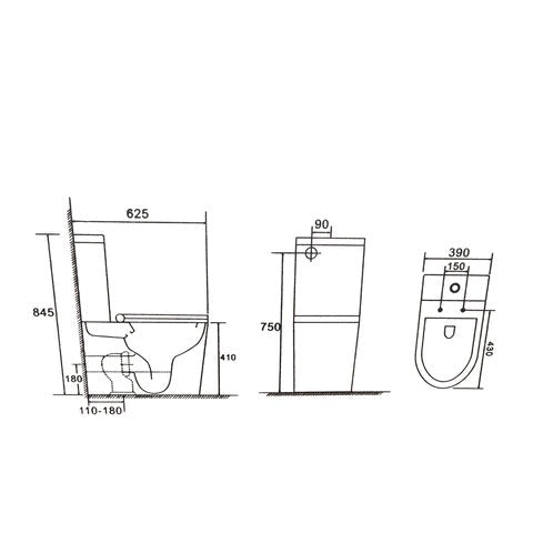 DAKOTA RIMLESS TOILET - COMPACT DESIGN 845X625X390MM