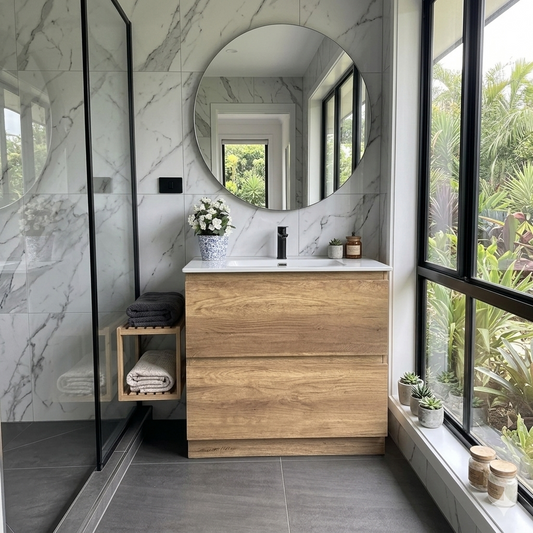 900MM PLYWOOD FLOOR STANDING VANITY LX90 WITH CERAMIC TOP