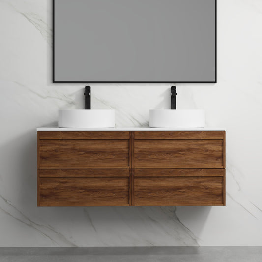 ASPEN WALNUT WALL HUNG VANITY 1200MM DOUBLE | 4 DRAWERS, PLYWOOD FLOATING VANITY NZ