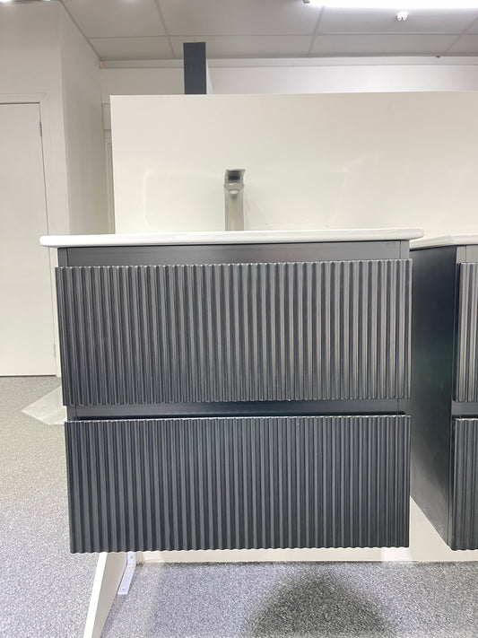 VERTO MOSCO 600MM PLYWOOD WALL HUNG VANITY - MATT BLACK, FLUTED FRONT