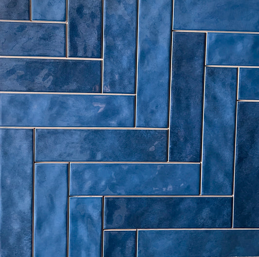 NAVY BLUE CERAMIC SUBWAY TILES 75X300MM