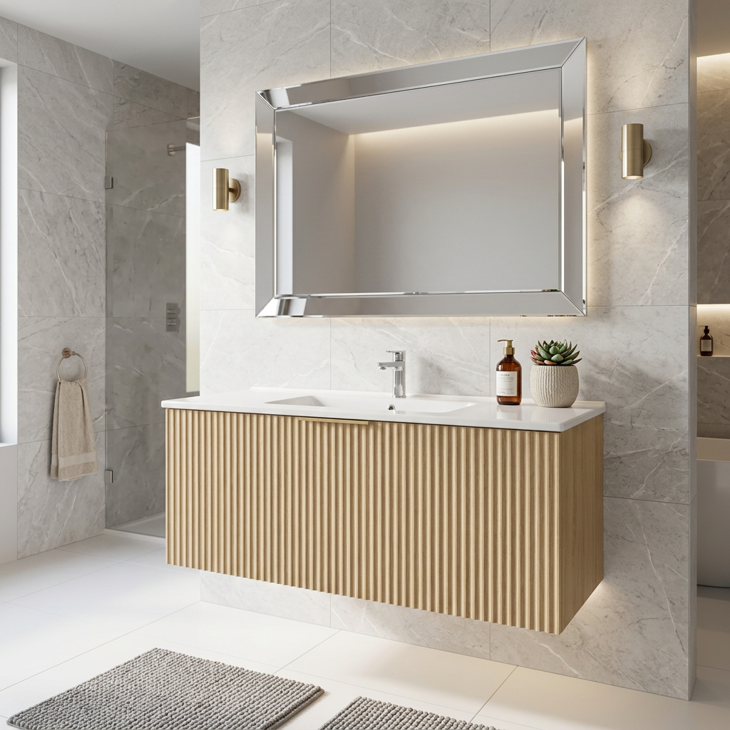 MR90 FLUTED 900MM WALL HUNG VANITY WITH SINGLE DRAWER- LIGHT OAK