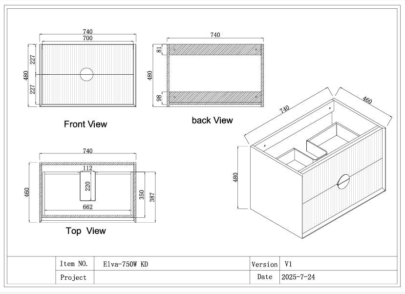 ELVA FLUTED WALL HUNG VANITY 750MM - WHITE | BATHROOM WALL HUNG VANITY NZ