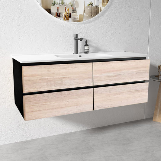NELSON WALL HUNG VANITY | 1200MM | BLACK & LIGHT OAK | PLYWOOD| SINGLE BASIN - The Tile Collection™