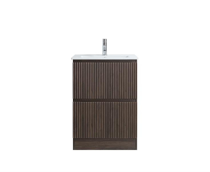 MS60 600MM FLOOR STANDING VANITY - DARK BROWN OAK, FLUTED FRONT