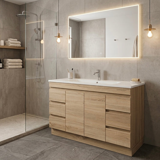 MADRID FLOOR STANDING VANITY 1200MM SINGLE - LIGHT OAK | PLYWOOD BATHROOM VANITY NZ