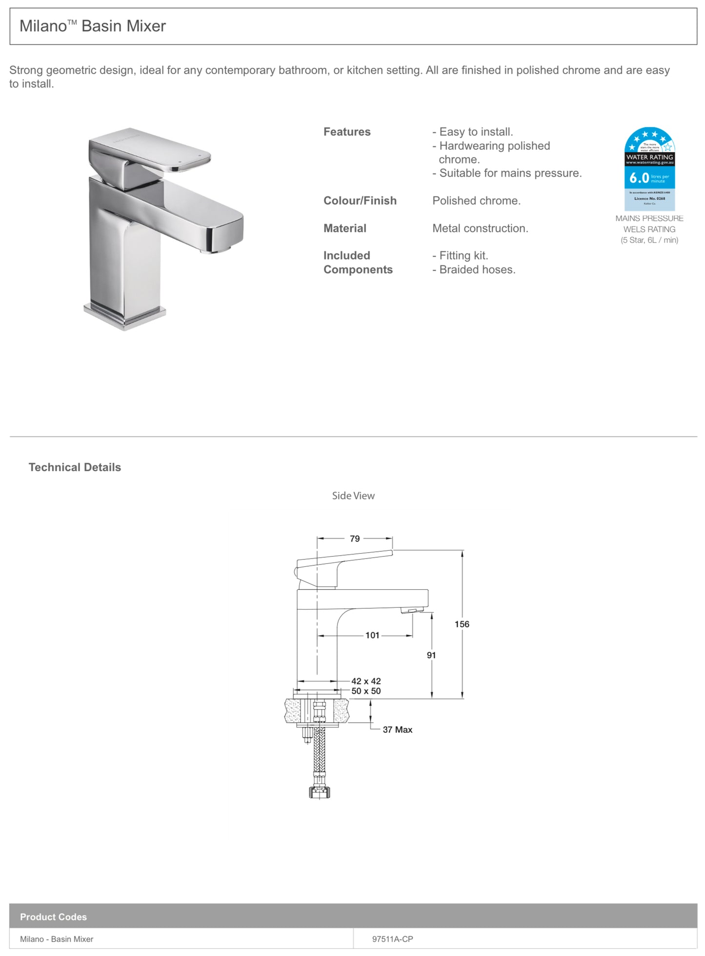 ENGLEFIELD STUDIO BASIN MIXER CHROME - The Tile Collection™