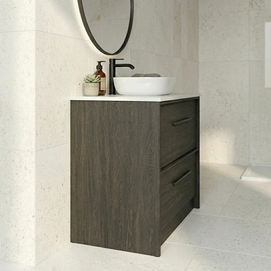 EMBER FLOOR STANDING VANITY 900MM - CHARRED ASH | 2 DRAWERS WITH CERAMIC BASIN