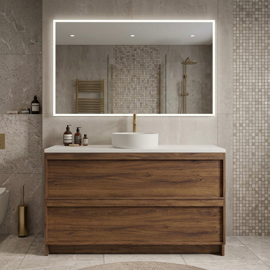 ASPEN WALNUT FLOOR STANDING VANITY 1200MM SINGLE | 2 DRAWERS WITH CERAMIC BASIN