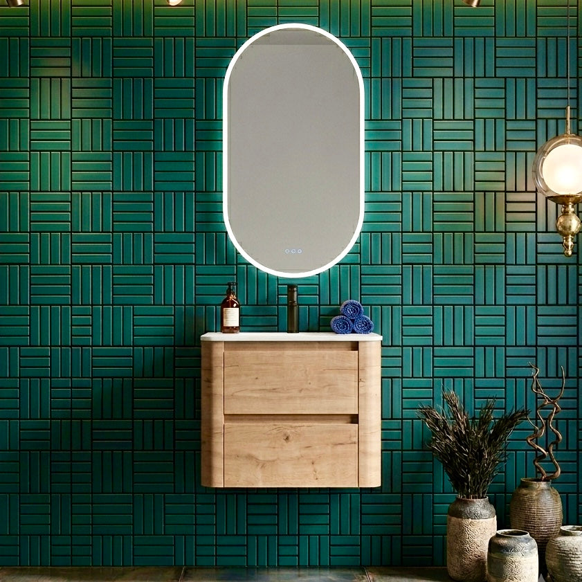 IRIS 600MM CURVED WALL HUNG VANITY | HONEY OAK