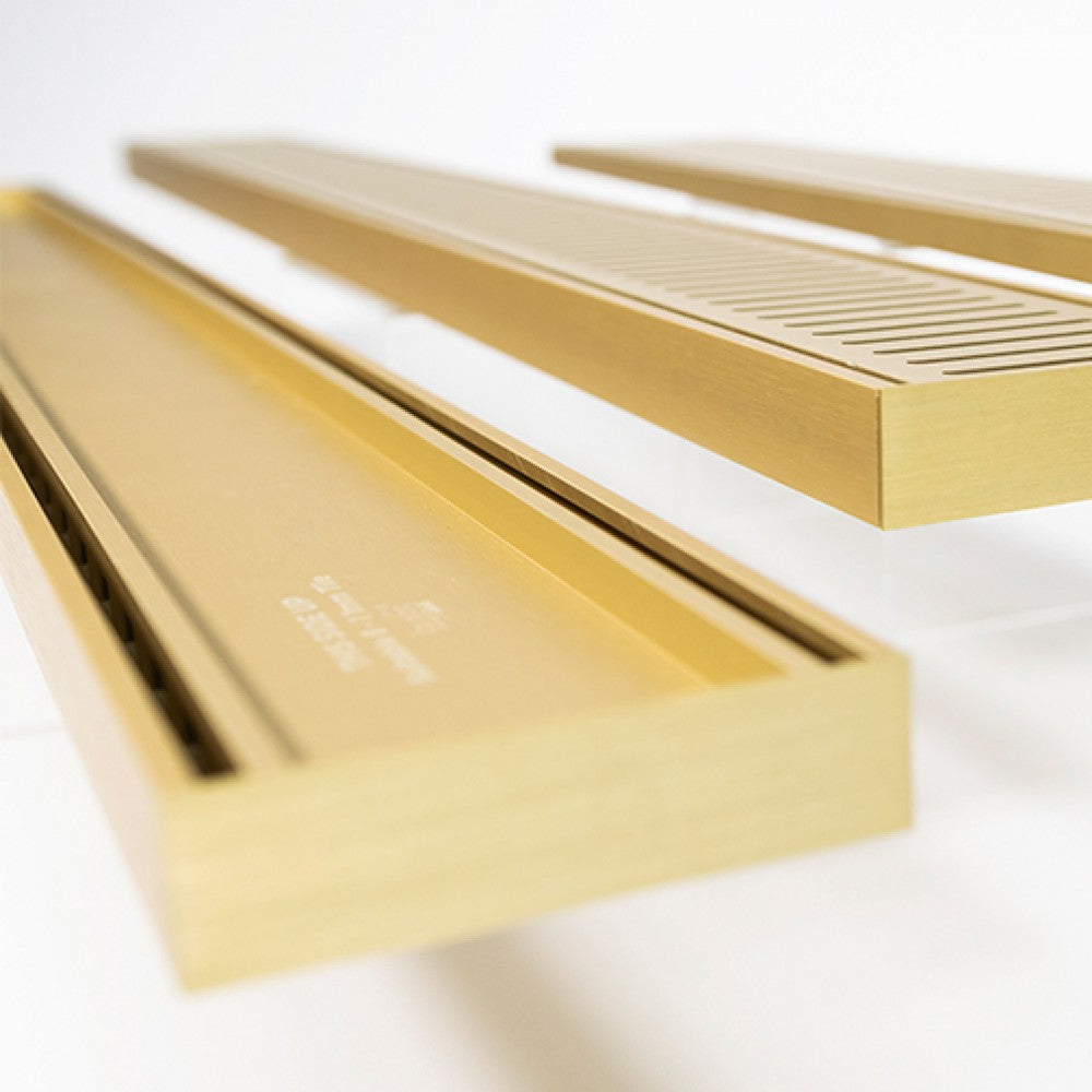 LAUXES SLIMLINE ALUMINIUM TILE INSERT CHANNEL DRAIN - MATTE GOLD - The Tile Collection™