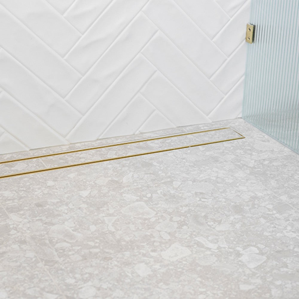 LAUXES SLIMLINE ALUMINIUM TILE INSERT CHANNEL DRAIN - MATTE GOLD - The Tile Collection™